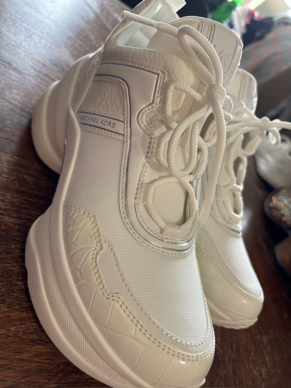 Michael Kors Cream Leather & Mesh Platform Sneakers - Picture 1 of 9